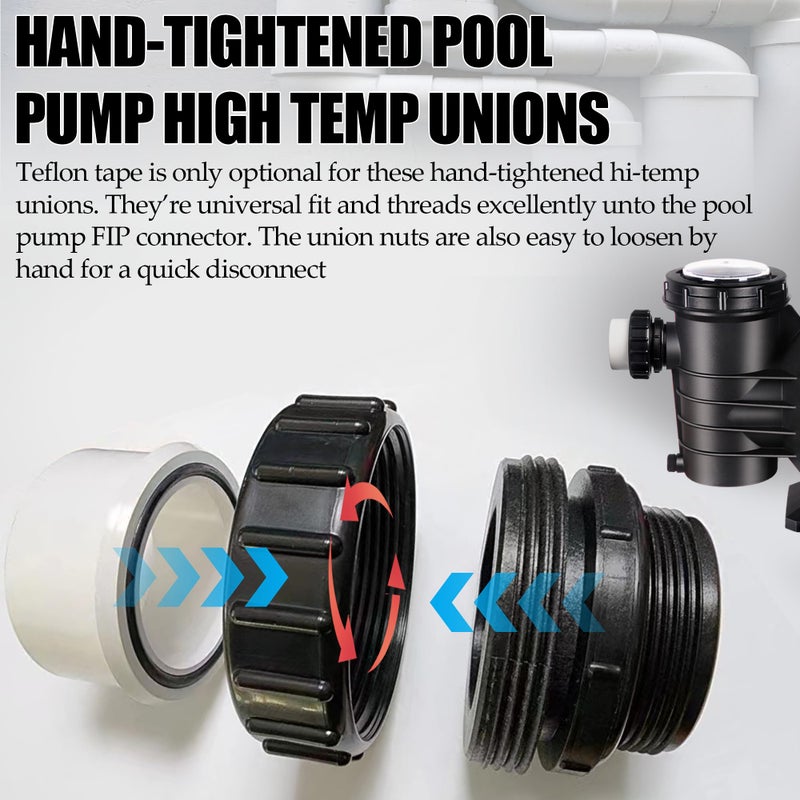 TonGass (2-Pack) 2"" MIP x 2"" PVC Hi-Temp Unions  Compatible with Pentair Whisperflo & Intelliflo Pool Pumps - Hand-Tightened Pool Pump High Temp Unions - Replacement for Schedule 40 Male Adapters - Image 5